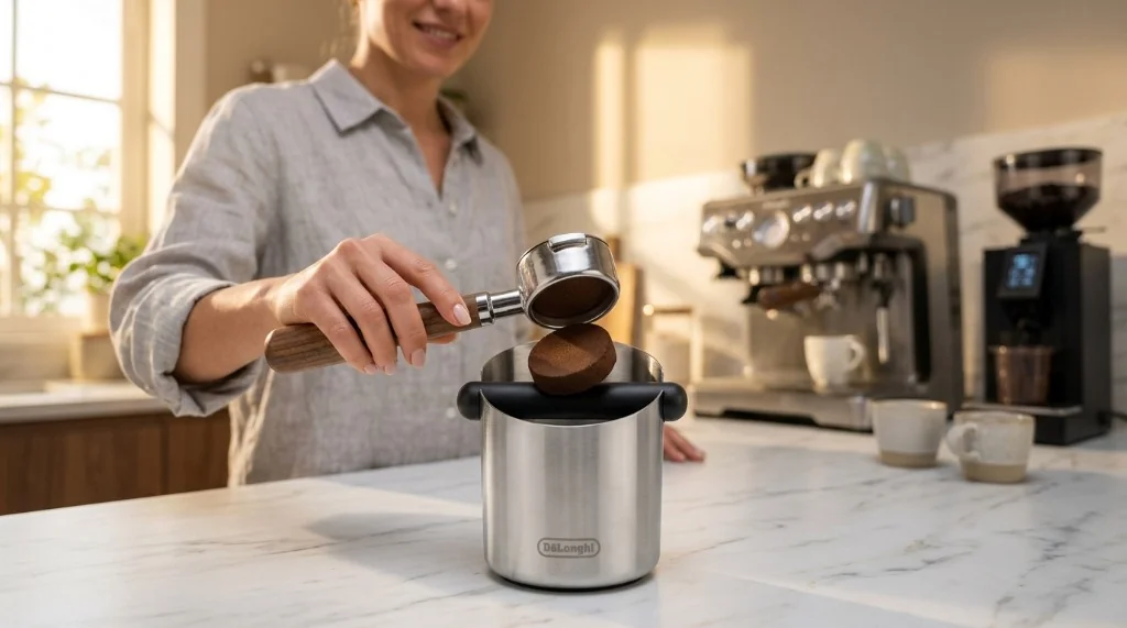 Bac à marc De'Longhi DLSC084 en inox avec barre en caoutchouc amovible