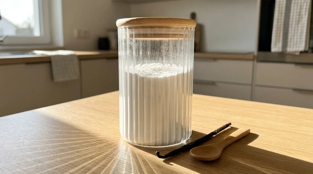 Bocal en verre strié hermétique avec couvercle en bambou pour sucre glace