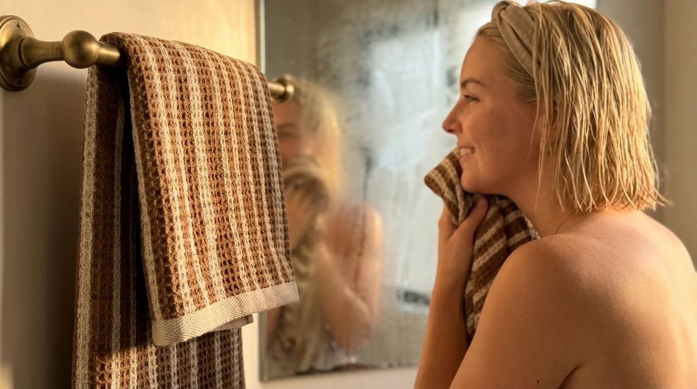 Jacquotha serviettes invité rayées marron crème coton absorbant salle de bain